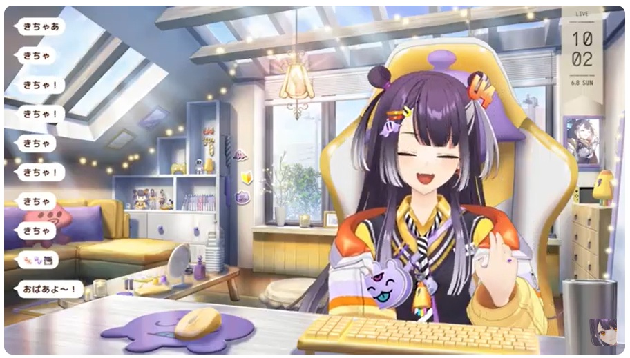 海妹四葉は紫色の髪のオレンジや黄色の元気な色がイメージからのとっても明るい女の子