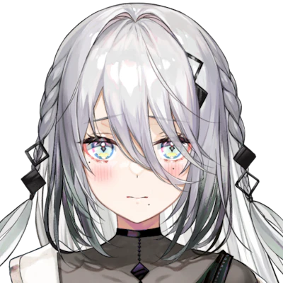 ソフィア・バレンタインは銀髪のグラデーションヘアーで黒い髪飾りと困り繭が特徴のかわいい女の子